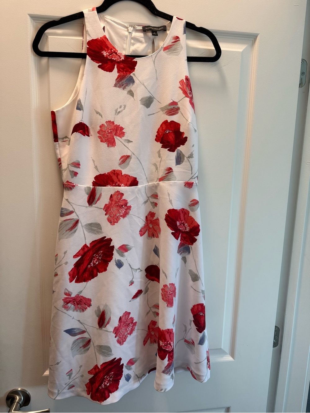 Banana Republic White Dress with Red Floral Accents